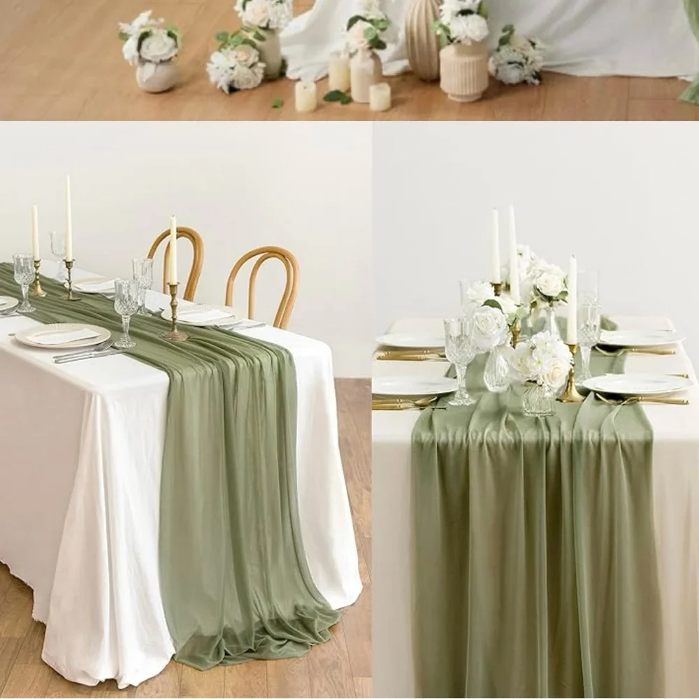 Sage Green 10ft Shimmer Table Runner